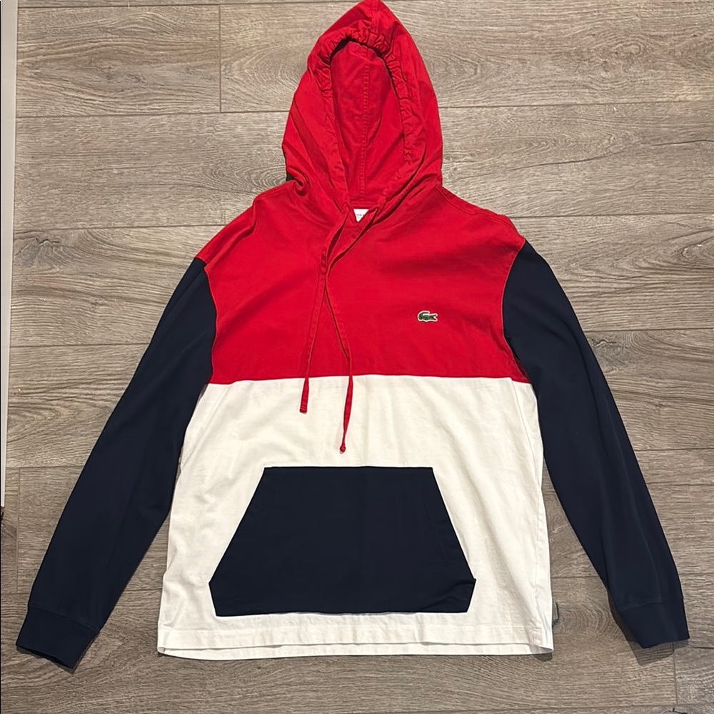 Lacoste Red, White, and Blue Lightweight Hoodie